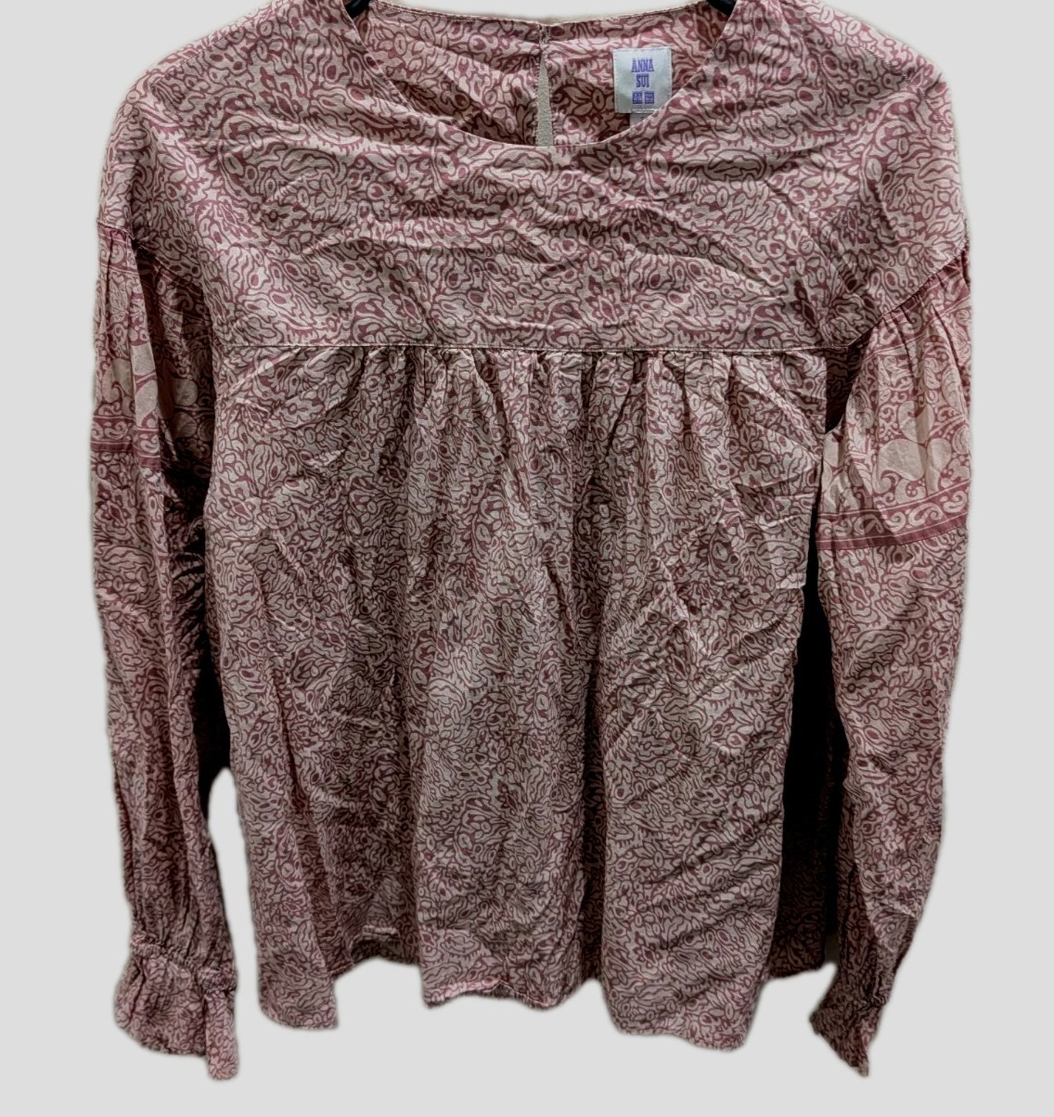 Anna Sui Shirt Womens Small Pink Mauve Peasant Long Sleeve Top Boho Shirt Euc